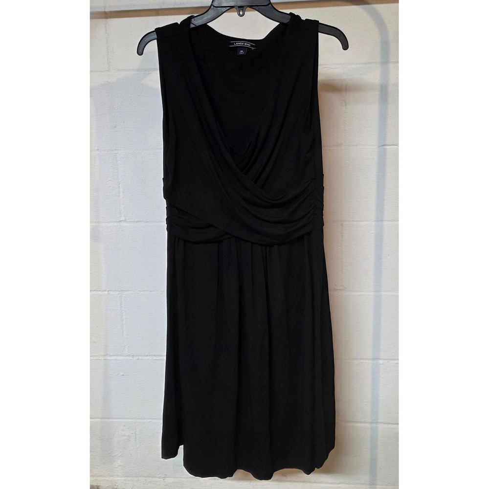 Lands' End Sleeveless Faux-Wrap Dress Black Women M Everyday Travel Stretchy